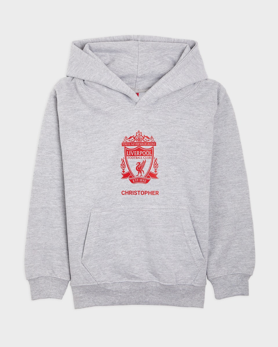 LFC Junior Red Crest Personalised Grey Hoody - Image 2