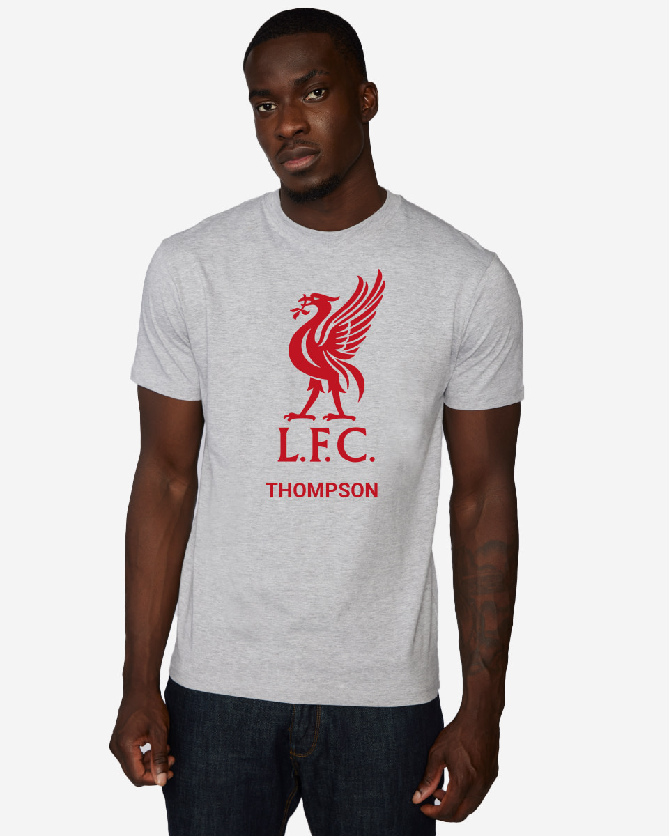 LFC Red Liverbird Personalised Grey Tee - Image 1