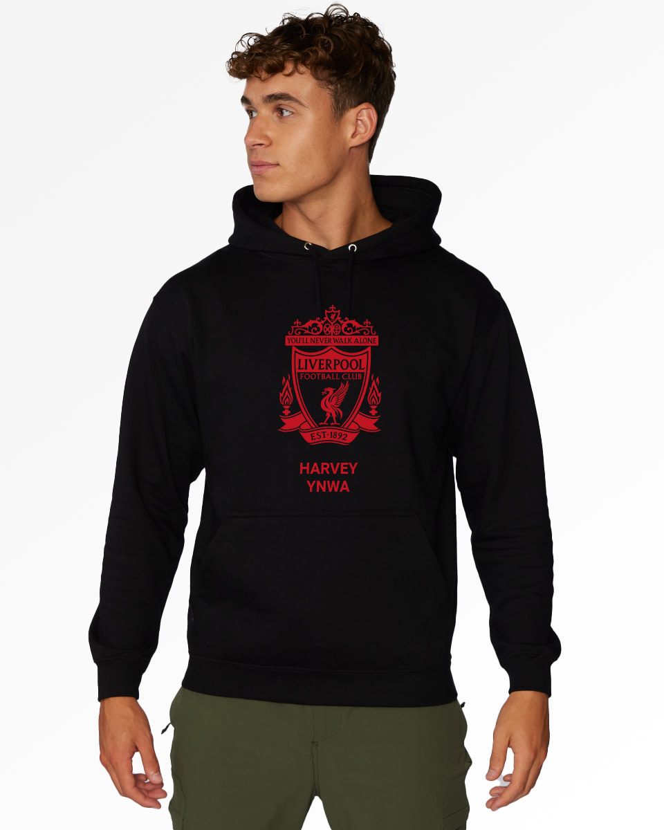 LFC Red Crest Personalised Black Hoody - Image 1