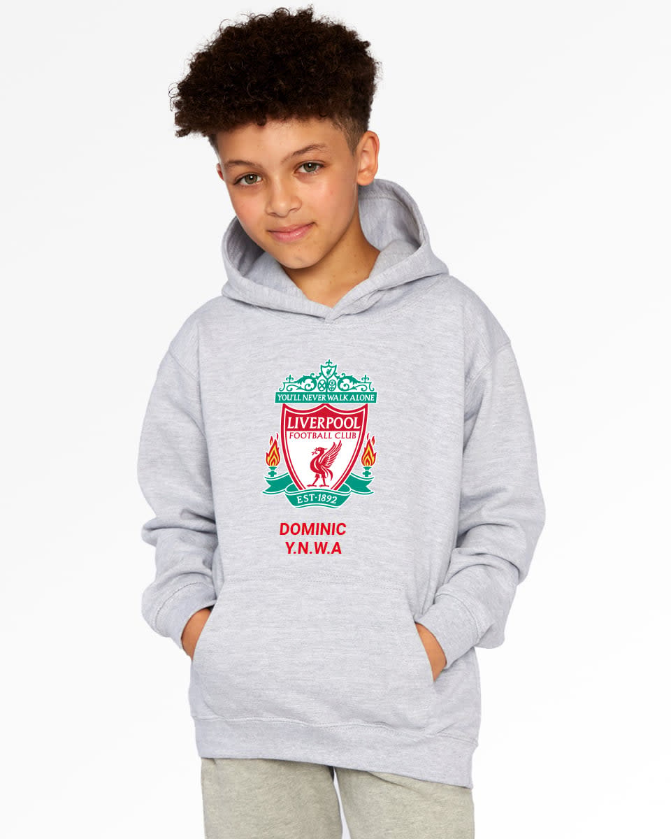 LFC Junior Crest Personalisierbarer grauer Kapuzenpulli - Image 1