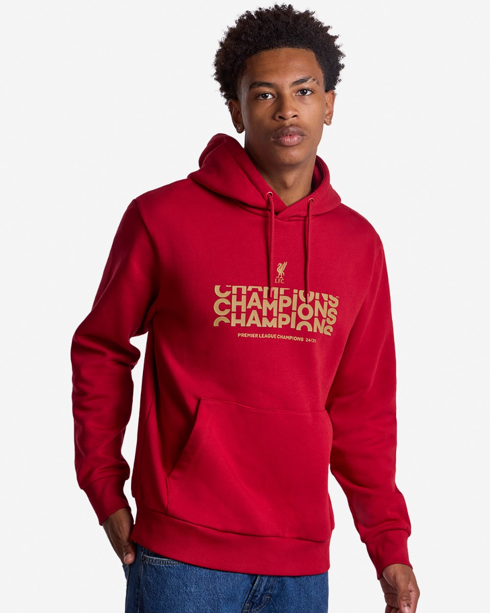 LFC Mens Champions Text Hoody Red - Image 4