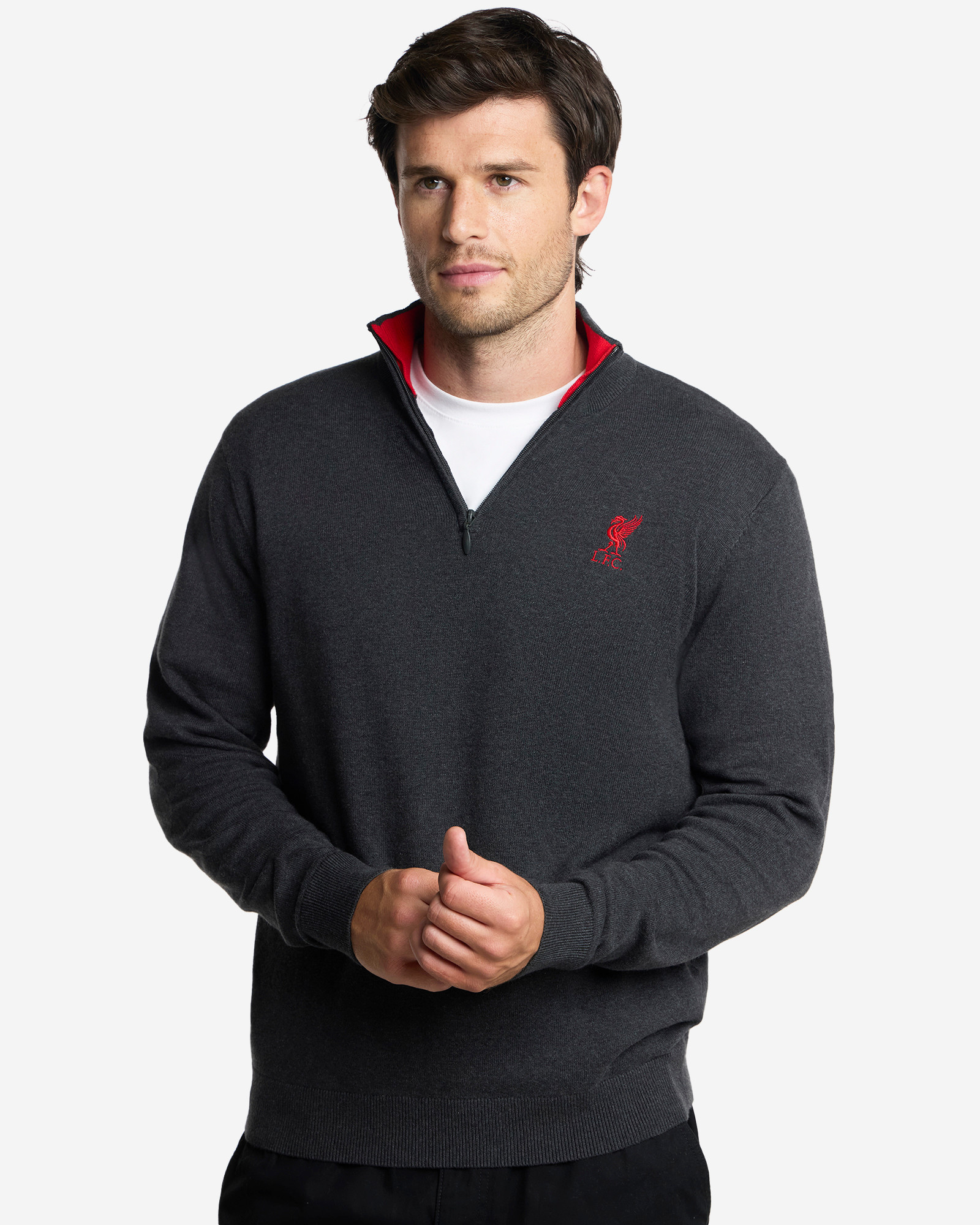 LFC Mens Quarter Zip Knit Jumper Charcoal - Image 2