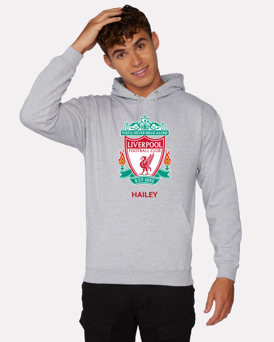 LFC Crest Personalisierbarer grauer Kapuzenpulli - Image 1