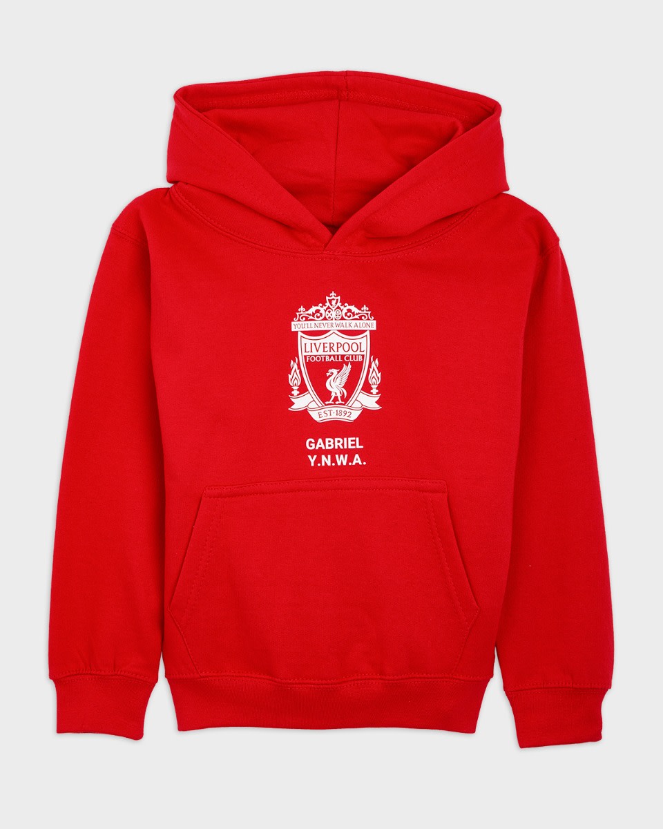 LFC Junior White Crest Personalised Red Hoody - Image 2