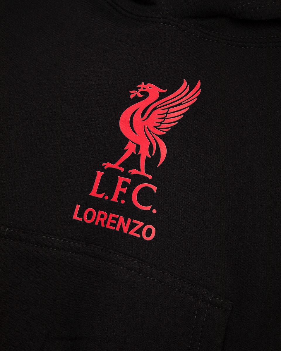 LFC Junior Red Liverbird Personalisierbarer Kapuzenpulli, schwarz - Image 3