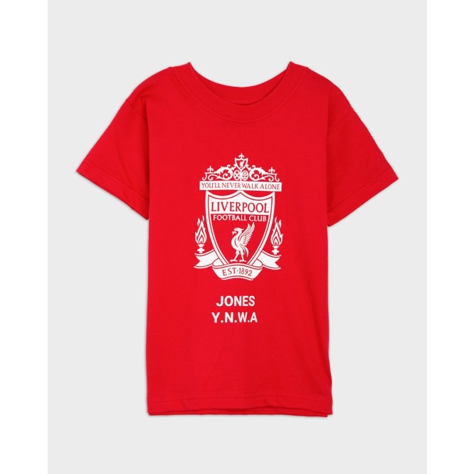 LFC Junior White Crest Personalised Red Tee - Image 1