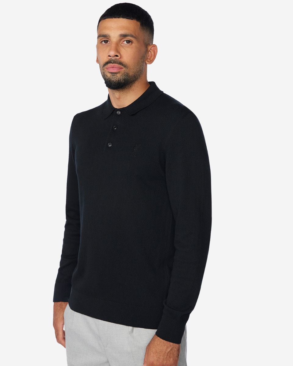 LFC Mens Firma Long Sleeve Knitted Polo Black - Image 3