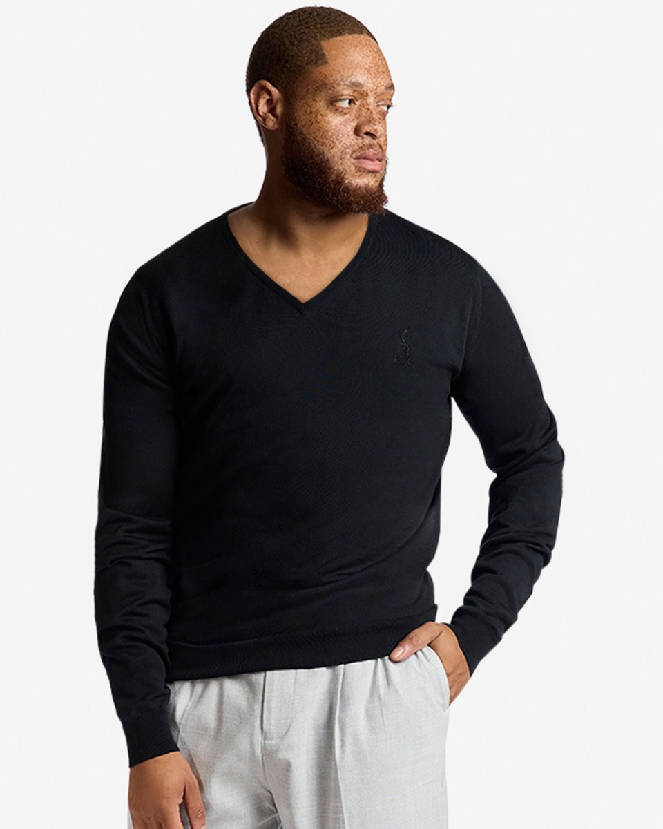 LFC X John Smedley Extra Fine Merino Wool Mens V-Neck Jumper Black - Image 1