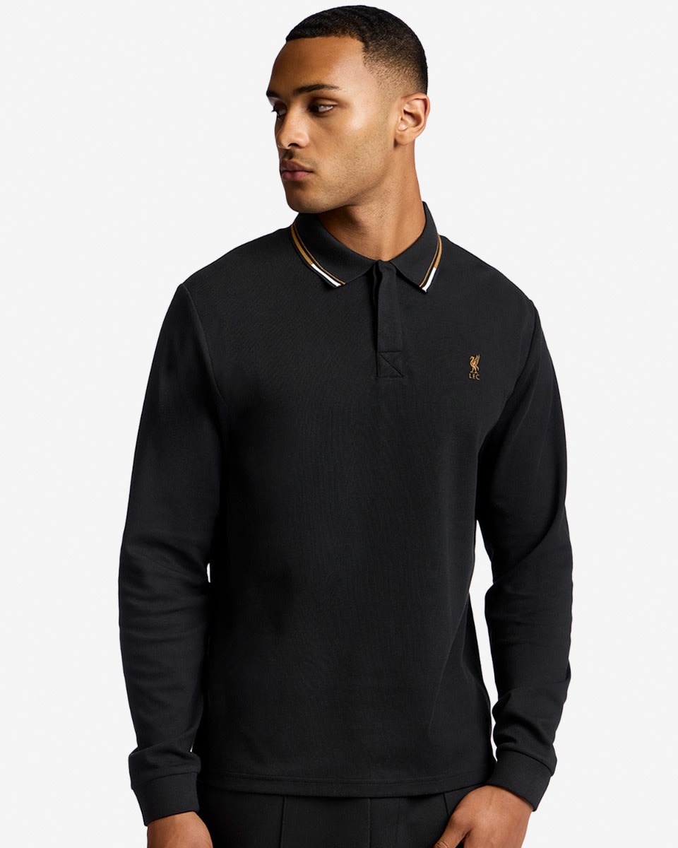 LFC Mens Long Sleeve Tipping Polo Black - Image 1