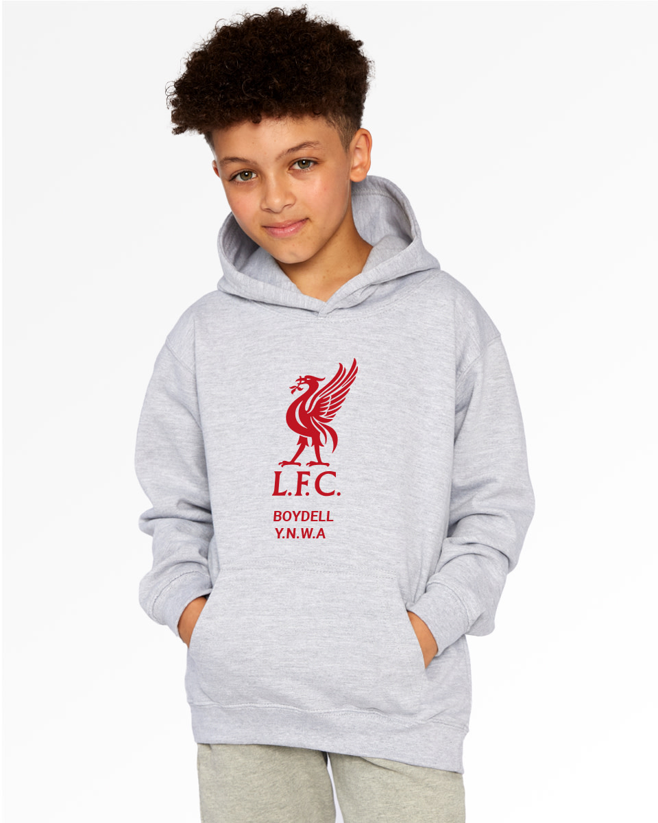 LFC Junior Red Liverbird Personalisierbarer grauer Kapuzenpulli - Image 1