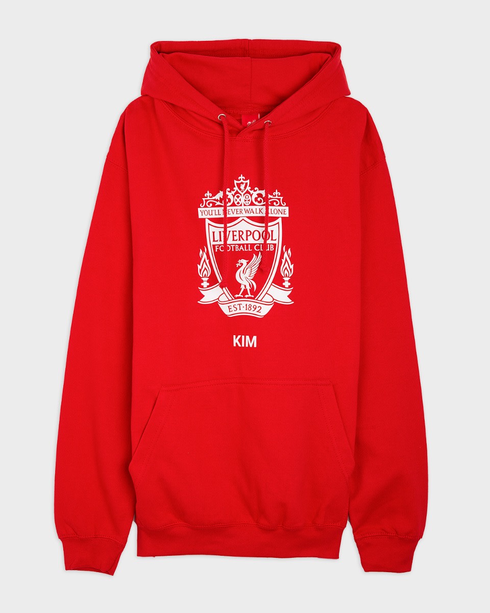 LFC White Crest Personalised Red Hoody - Image 2