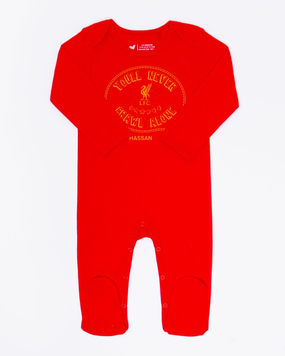 LFC Baby Personalised You'll Never Crawl Alone Sleepsuit Red - Image 1