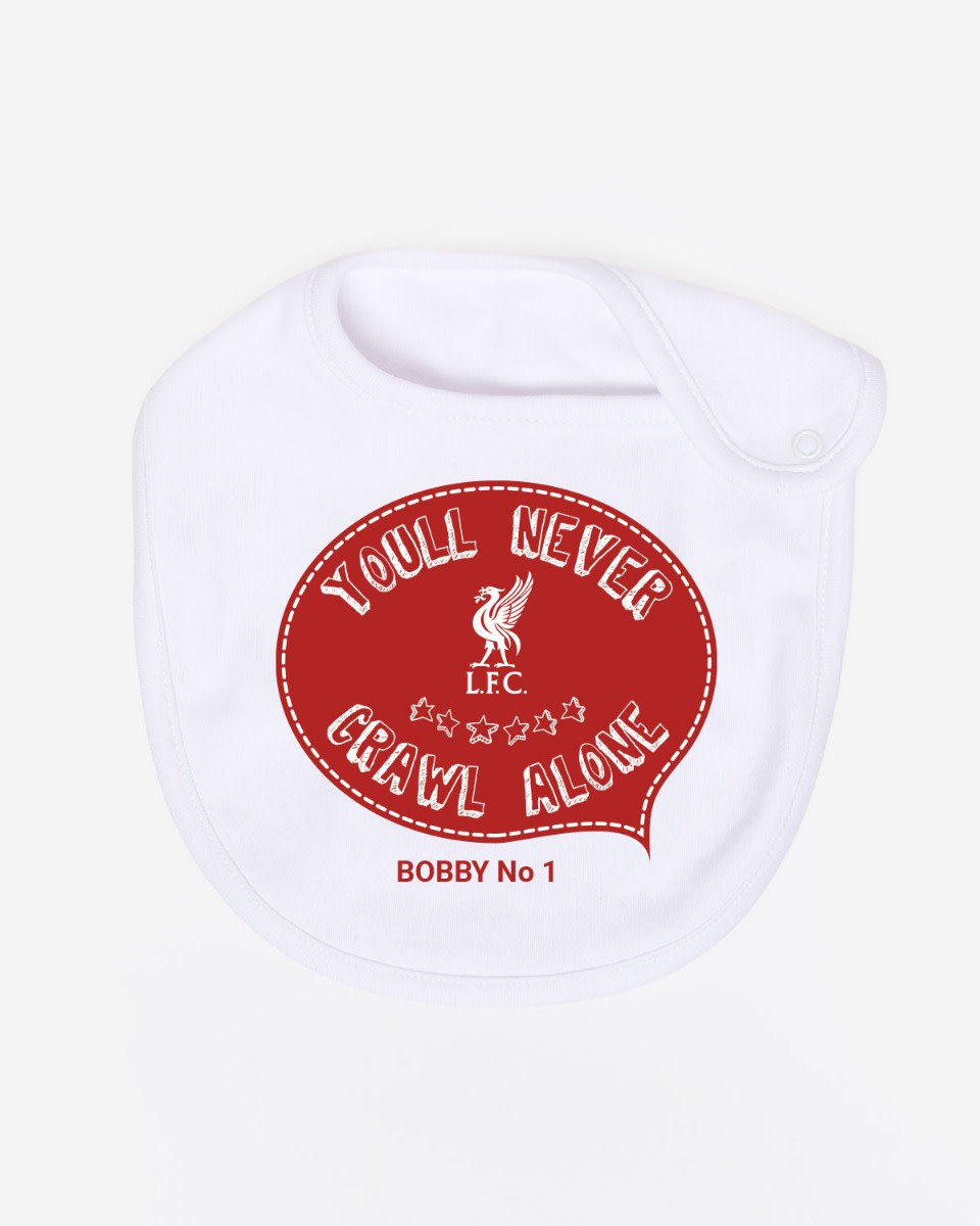 LFC Baby Personalised You'll Never Crawl Alone Bib White - Image 1