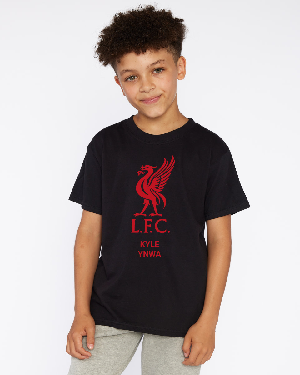 LFC Junior Red Liverbird Personalised Black Tee - Image 1